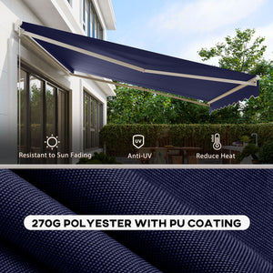 Outsunny 12' x 10' Electric Awning, Retractable Awning, UV Protection Sun Shade Shelter with Remote Controller and Manual Crank Handle for Deck, Balcony, Yard, Dark Blue