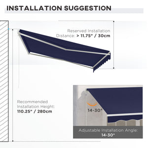 Outsunny 12' x 10' Electric Awning, Retractable Awning, UV Protection Sun Shade Shelter with Remote Controller and Manual Crank Handle for Deck, Balcony, Yard, Dark Blue