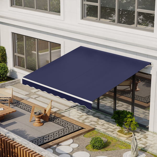 Outsunny 12' x 10' Electric Awning, Retractable Awning, UV Protection Sun Shade Shelter with Remote Controller and Manual Crank Handle for Deck, Balcony, Yard, Dark Blue