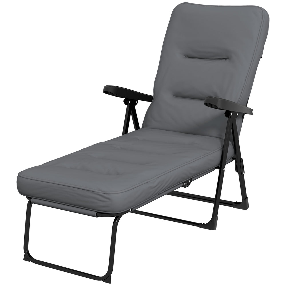 Outdoor Lounge Chair with Padded Cushion, Folding Reclining Patio Garden Chair with Recline Back, Footrest, for Poolside, Patio, Light Grey