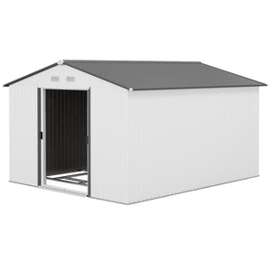 Outsunny 11' x 9' Outdoor Storage Shed, Garden Tool Metal Shed with Foundation Kit, Double Lockable Door, Air Vents and Sloping Roof, for Backyard, Patio, Lawn, Silver