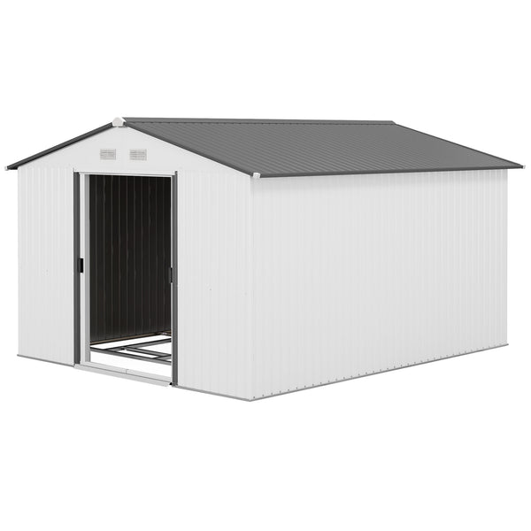 Outsunny 11' x 9' Outdoor Storage Shed, Garden Tool Metal Shed with Foundation Kit, Double Lockable Door, Air Vents and Sloping Roof, for Backyard, Patio, Lawn, Silver