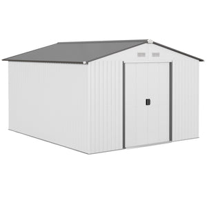 Outsunny 11' x 9' Outdoor Storage Shed, Garden Tool Metal Shed with Foundation Kit, Double Lockable Door, Air Vents and Sloping Roof, for Backyard, Patio, Lawn, Silver