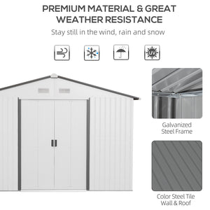 Outsunny 11' x 9' Outdoor Storage Shed, Garden Tool Metal Shed with Foundation Kit, Double Lockable Door, Air Vents and Sloping Roof, for Backyard, Patio, Lawn, Silver