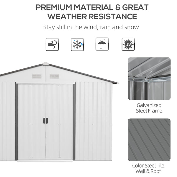 Outsunny 11' x 9' Outdoor Storage Shed, Garden Tool Metal Shed with Foundation Kit, Double Lockable Door, Air Vents and Sloping Roof, for Backyard, Patio, Lawn, Silver