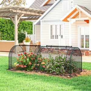 8' x 3' Crop Cage, Plant Protection Tent, with Two Zippered Doors and 4 Ground Stakes, for Garden, Yard, Lawn, Black