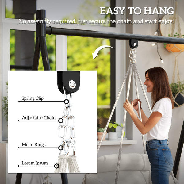 Hammock Swing Chair, Outdoor Hanging Chair with Large Cushion, Cotton Rope Weaving Macrame Swing with Chain, 265 LBS Capacity for Indoor, Outdoor, Bedroom, Patio, Balcony, Cream White