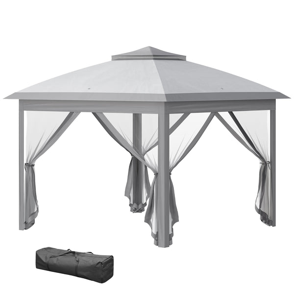 3.3 x 3.3m Pop Up Gazebo, Double Roof Foldable Canopy Tent with Zipped Mesh Sidewalls, Height Adjustable and Carrying Bag, Event Tent for Patio Garden, Grey