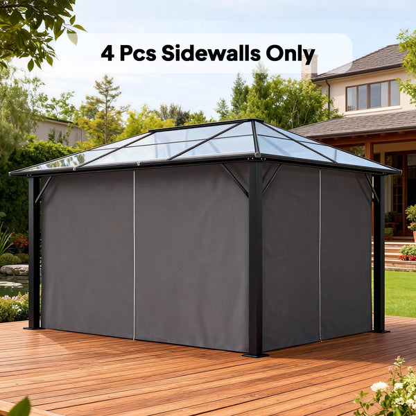 10' x 12' Universal Gazebo Sidewall Set with 4 Panels, Hooks/C-Rings Included for Pergolas & Cabanas, Grey
