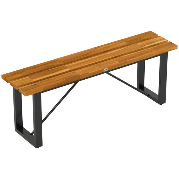 Outdoor Bench, Acacia Wood Patio Garden Bench, 47" 2-Person Backless Patio Loveseat with Slatted Seat and Metal Frame, Weather/Corrosion Resistant for Outside, Front Porch, Park, Teak