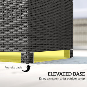 Rattan Coffee Table, Patio Side Table, Hand-woven Wicker Furniture with Tempered Glass Top Outdoor Garden Patio, Dark Grey