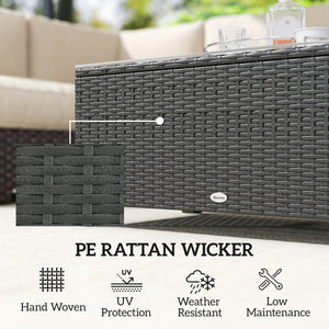 Rattan Coffee Table, Patio Side Table, Hand-woven Wicker Furniture with Tempered Glass Top Outdoor Garden Patio, Dark Grey