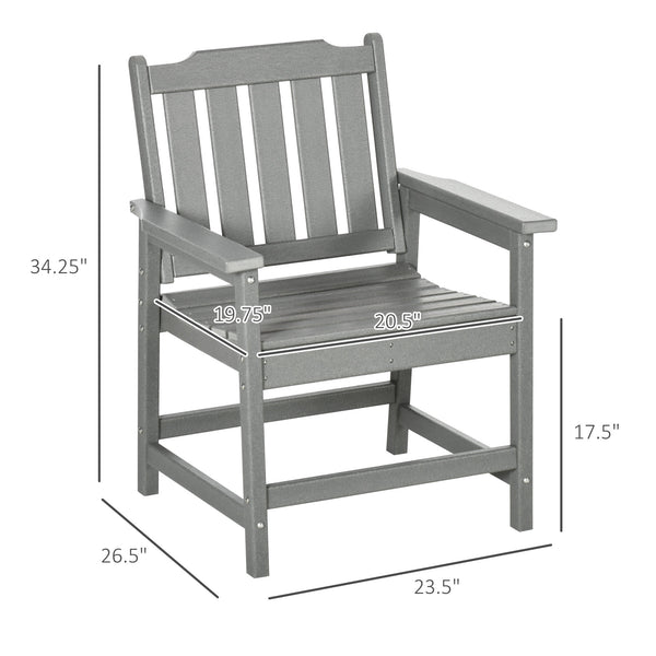 Outsunny All-Weather Patio Chair, HDPE Patio Dining Chair, Heavy Duty Wood-Like Outdoor Furniture for Garden, Backyard, Deck, Porch, Lawn, Gray