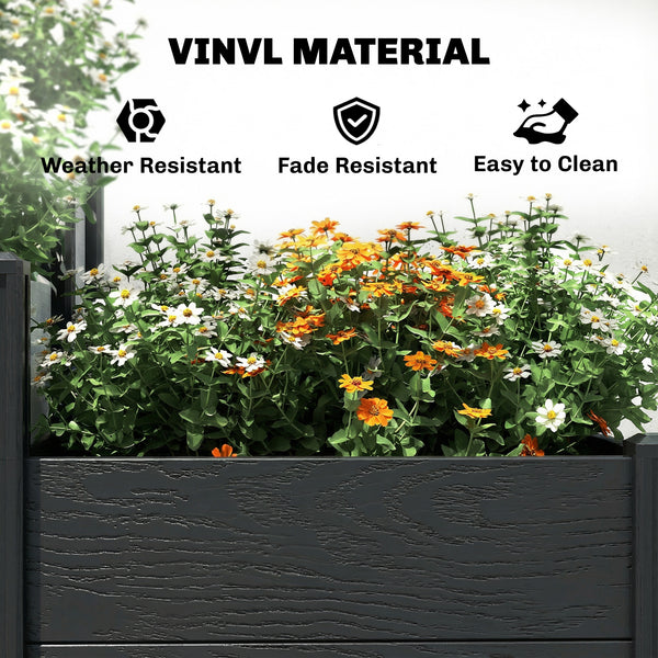 Vinyl Raised Garden Bed Kit, 3-Tier Elevated Garden Box with Open Bottom, Outdoor Raised Planter Box for Flowers, Herbs, Vegetables, DIY Assembly, Grey Wood Effect