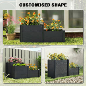 Vinyl Raised Garden Bed Kit, 3-Tier Elevated Garden Box with Open Bottom, Outdoor Raised Planter Box for Flowers, Herbs, Vegetables, DIY Assembly, Grey Wood Effect