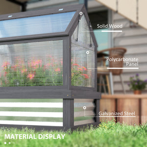 Raised Garden Bed with Polycarbonate Greenhouse, Wooden Cold Frame Greenhouse, Garden Flower Planter Protection, Peak Roof, 35.5" x 22.5" x 38.25", Gray