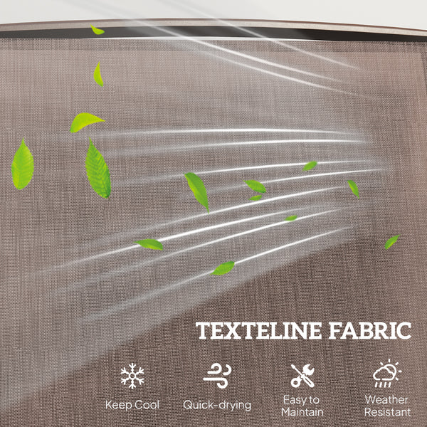 Double Patio Glider Chair with Glass Top Center Table, Outdoor Glider Loveseat with High Back,  All Weather Breathable Mesh Fabric for Garden, Backyard, Deck, Brown