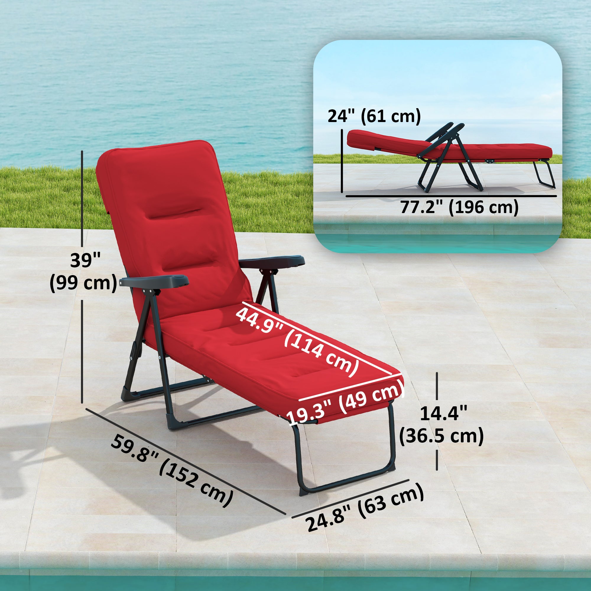 Balcony Chair Outsunny Outdoor Lounge Chair With Padded Cushion