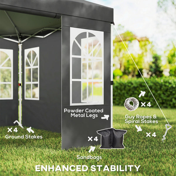 9.6 x 9.6 ft Pop Up Canopy Tent with Sidewalls, One Button Push Setup, UPF50+ Outdoor Portable Instant Canopy Shelter with Carry Bag, Sandbags, Adjustable Height for Parties Events, Dark Gray