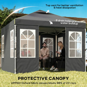 9.6 x 9.6 ft Pop Up Canopy Tent with Sidewalls, One Button Push Setup, UPF50+ Outdoor Portable Instant Canopy Shelter with Carry Bag, Sandbags, Adjustable Height for Parties Events, Dark Gray