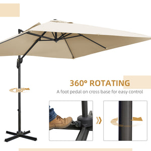 2.7 x 2.7 m Cantilever Parasol, Square Overhanging Umbrella with Cross Base, Crank Handle, Tilt, 360° Rotation and Aluminium Frame, Cream White