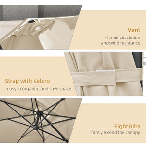 2.7 x 2.7 m Cantilever Parasol, Square Overhanging Umbrella with Cross Base, Crank Handle, Tilt, 360° Rotation and Aluminium Frame, Cream White