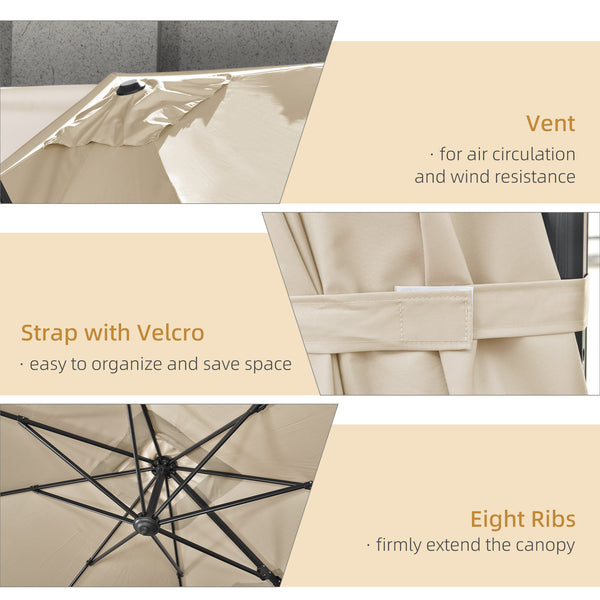 2.7 x 2.7 m Cantilever Parasol, Square Overhanging Umbrella with Cross Base, Crank Handle, Tilt, 360° Rotation and Aluminium Frame, Cream White