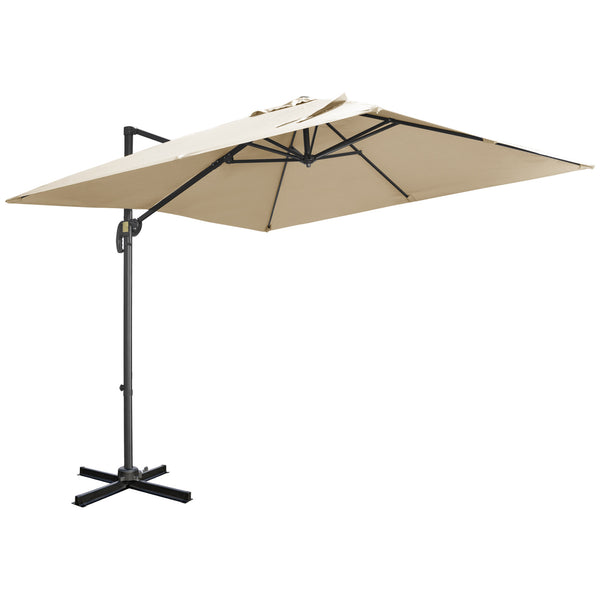 2.7 x 2.7 m Cantilever Parasol, Square Overhanging Umbrella with Cross Base, Crank Handle, Tilt, 360° Rotation and Aluminium Frame, Cream White