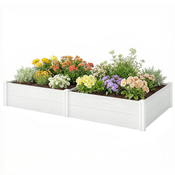 Vinyl Raised Garden Bed Kit, 6.5 x 3 x 1ft Elevated Garden Box with Divider, Open Bottom, Screwless Outdoor Planter Box for Flowers Herbs, DIY Assembly, White