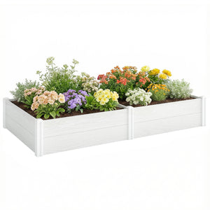 Vinyl Raised Garden Bed Kit, 6.5 x 3 x 1ft Elevated Garden Box with Divider, Open Bottom, Screwless Outdoor Planter Box for Flowers Herbs, DIY Assembly, White