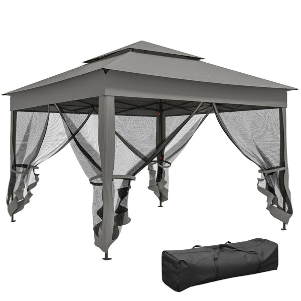 11' x 11' Pop Up Canopy, Outdoor Canopy Shelter Event Tent with 2-Tier Soft Top, Removable Zipper Netting and Storage Bag, for Patio, Backyard, Garden, Camping, Dark Grey
