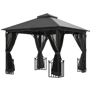 3 x 3m Garden Gazebo Patio Party Tent Shelter Outdoor Canopy Double Tier Sun Shade with Metal Frame and Netting, Dark Grey