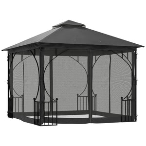 3 x 3m Garden Gazebo Patio Party Tent Shelter Outdoor Canopy Double Tier Sun Shade with Metal Frame and Netting, Dark Grey