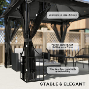 3 x 3m Garden Gazebo Patio Party Tent Shelter Outdoor Canopy Double Tier Sun Shade with Metal Frame and Netting, Dark Grey