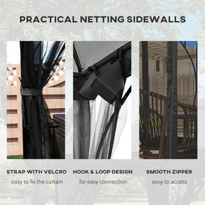 3 x 3m Garden Gazebo Patio Party Tent Shelter Outdoor Canopy Double Tier Sun Shade with Metal Frame and Netting, Dark Grey