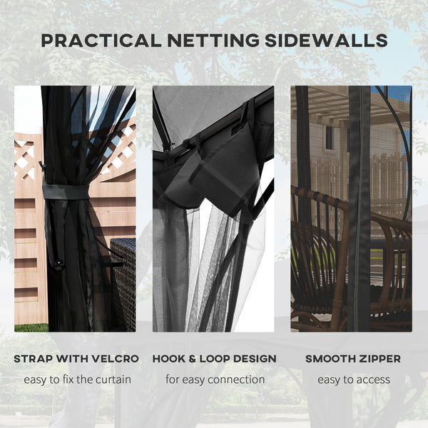 3 x 3m Garden Gazebo Patio Party Tent Shelter Outdoor Canopy Double Tier Sun Shade with Metal Frame and Netting, Dark Grey