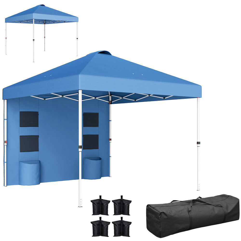 Outsunny 10' x 10' Pop Up Canopy Tent with Sidewall, Instant Sun Shelter with Storage Pockets, Vented Roof for Parties, Height Adjustable, with Carry Bag, Sand Bags for Outdoor, Patio, Sea Blue