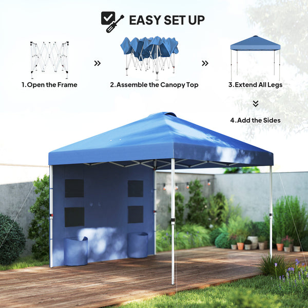 Outsunny 10' x 10' Pop Up Canopy Tent with Sidewall, Instant Sun Shelter with Storage Pockets, Vented Roof for Parties, Height Adjustable, with Carry Bag, Sand Bags for Outdoor, Patio, Sea Blue