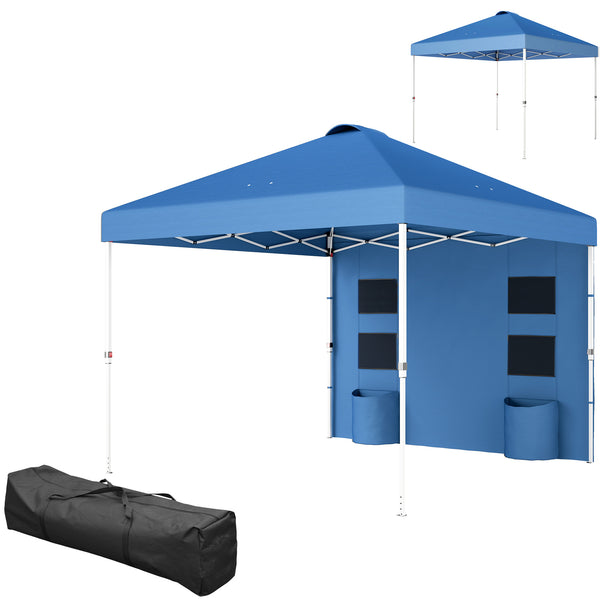 Outsunny 10' x 10' Pop Up Canopy Tent with Sidewall, Instant Sun Shelter with Storage Pockets, Vented Roof for Parties, Height Adjustable, with Carry Bag, Sand Bags for Outdoor, Patio, Sea Blue