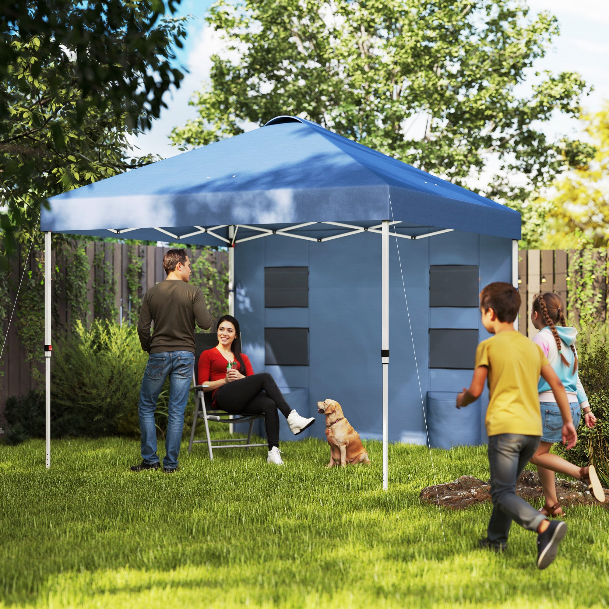 10' x 10' Instant Pop-Up Canopy Tent with Adjustable Height & Sidewalls, Sea Blue