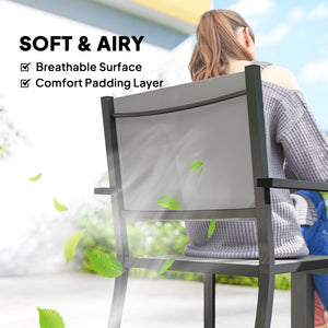 7 Pieces Outdoor Dining Set, Aluminum Patio Table and Chairs Set for 6 with Extendable Slatted Tabletop and Stackable Chairs, All-Weather Patio Dining Table and Chairs