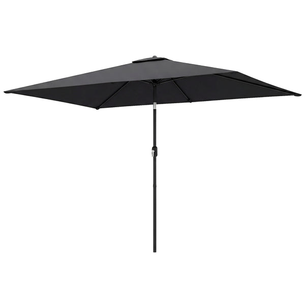 3x2m Garden Parasol, Parasol Umbrella with Crank Handle, Tilt Function, Polyester Canopy, Outdoor Table Umbrella for Patio, Garden, Black