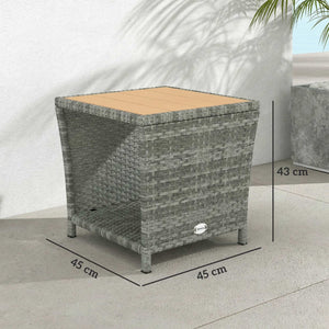 2-Tier PE Rattan Side Table with Storage Shelf, Square Outdoor Coffee Table with PS Wood Slat Top, UV-Resistant for Patio, Garden, Balcony, Light Grey
