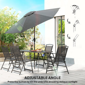 8 Piece Patio Dining Set with Table Umbrella, 6 Folding Chairs and Rectangle Dining Table, Outdoor Patio Furniture Set, Black