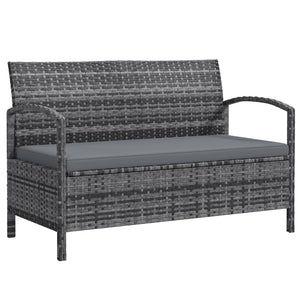 Wicker Outdoor Storage Bench, 33 Gallon PE Rattan Deck Box Seat, 2-Seater Patio Bench with Storage and Cushion for Garden Tools, Balcony, Backyard, Pool, Grey
