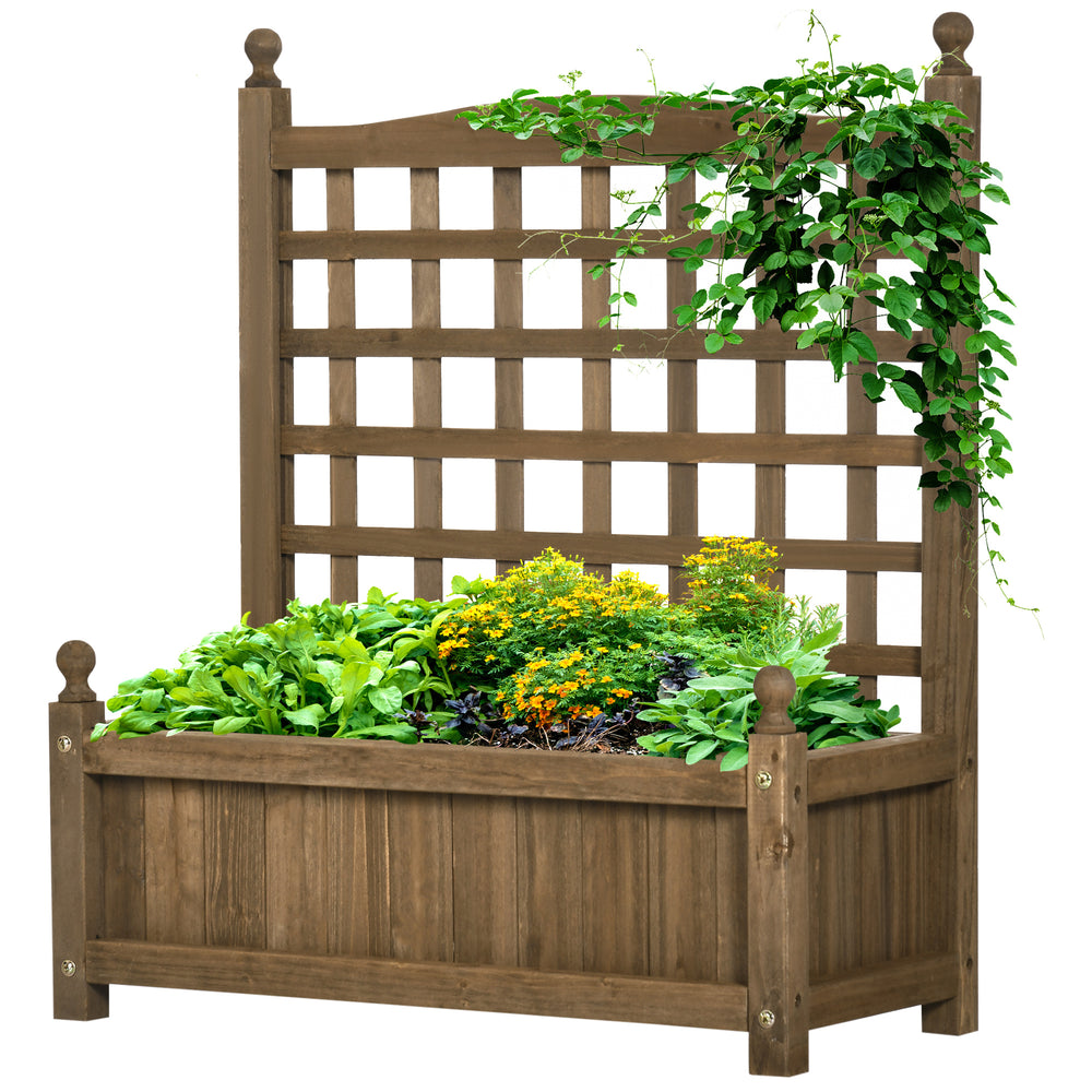 Garden Planters with Trellis for Climbing Vines, Wooden Raised Beds for Garden, Free Standing Flower Pot, Indoor Outdoor Display Rack, 64 x 28 x 75 cm, Brown