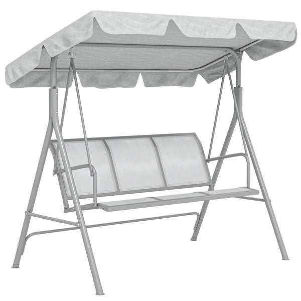 3 Seater Swing Chair, Garden Swing Bench with Adjustable Tilting Canopy, Breathable Mesh Seat and Heavy Duty Metal Frame for Patio, Yard, Light Grey