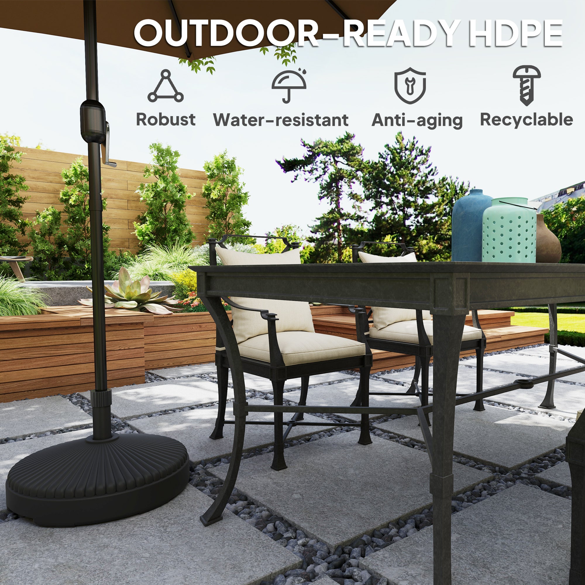 heavy umbrella stand patio Outsunny Round Patio Umbrella Base Holder, Heavy Duty Outdoor Umbrella Stand Base, Filled Up to 62lbs with Stand or 51lbs with Water for Garden, Pools