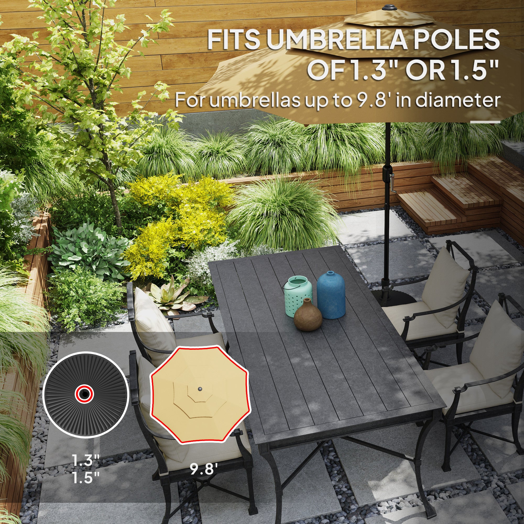 Outsunny Round Patio Umbrella Base Holder, Heavy Duty Outdoor Umbrella Stand Base, Filled Up to 62lbs with Stand or 51lbs with Water for Garden, Pools