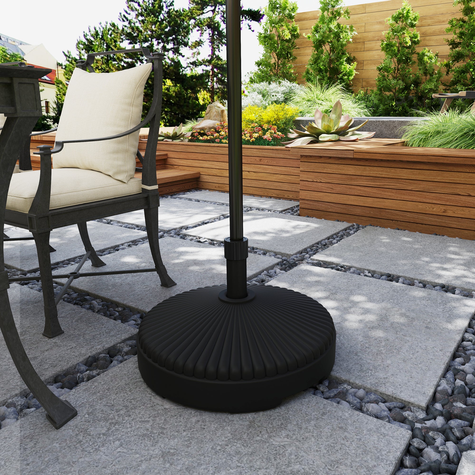 circular patio umbrella Outsunny Round Patio Umbrella Base Holder, Heavy Duty Outdoor Umbrella Stand Base, Filled Up to 62lbs with Stand or 51lbs with Water for Garden, Pools